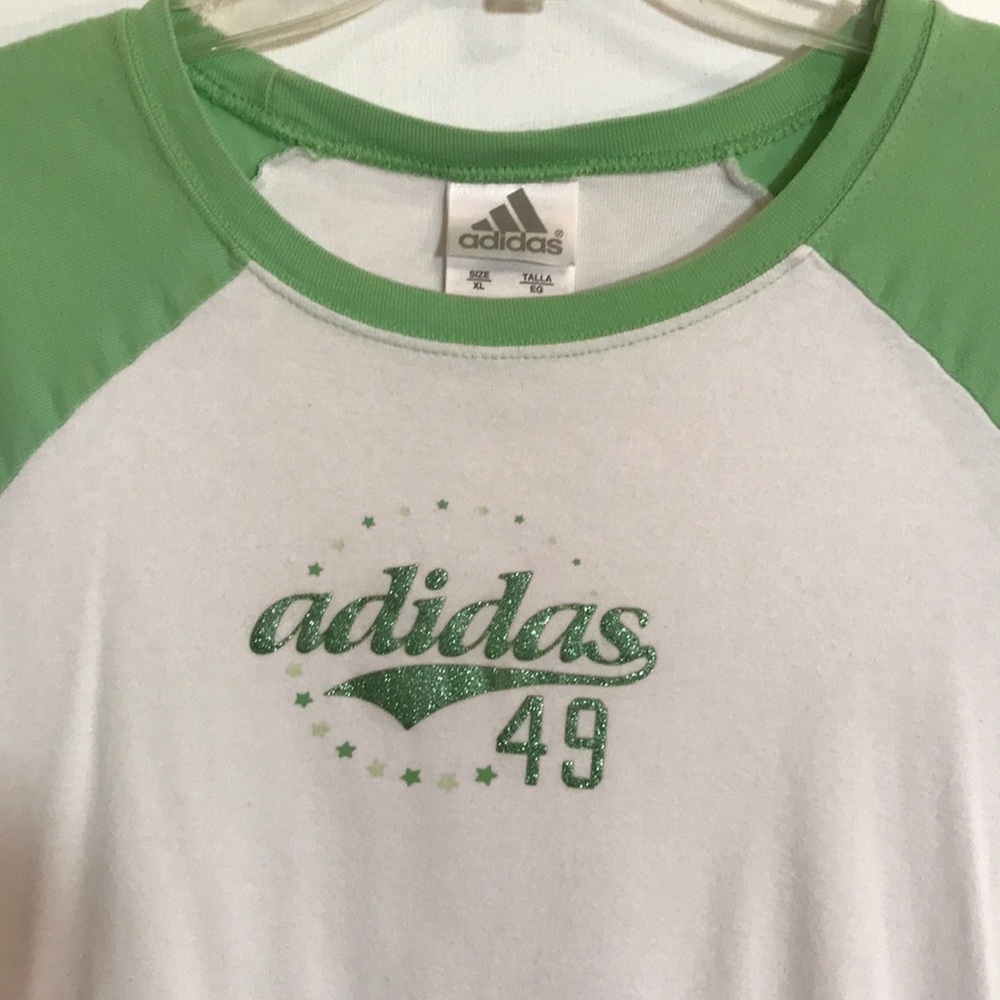 ADIDAS BLING Green Women’s Plus Juniors XL Jersey Sleeves Baseball Top